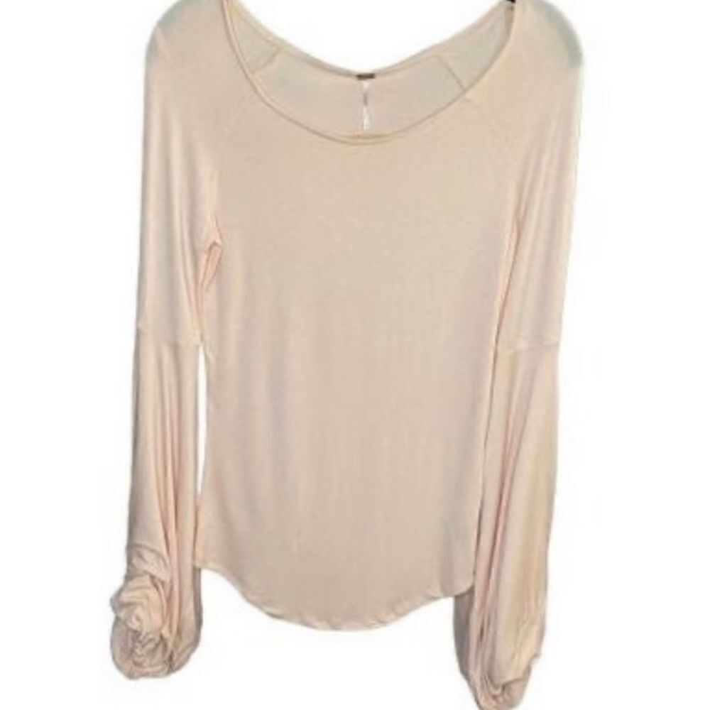 Free people women’s, long puffy rauched twisted, knot sleeve top S/L